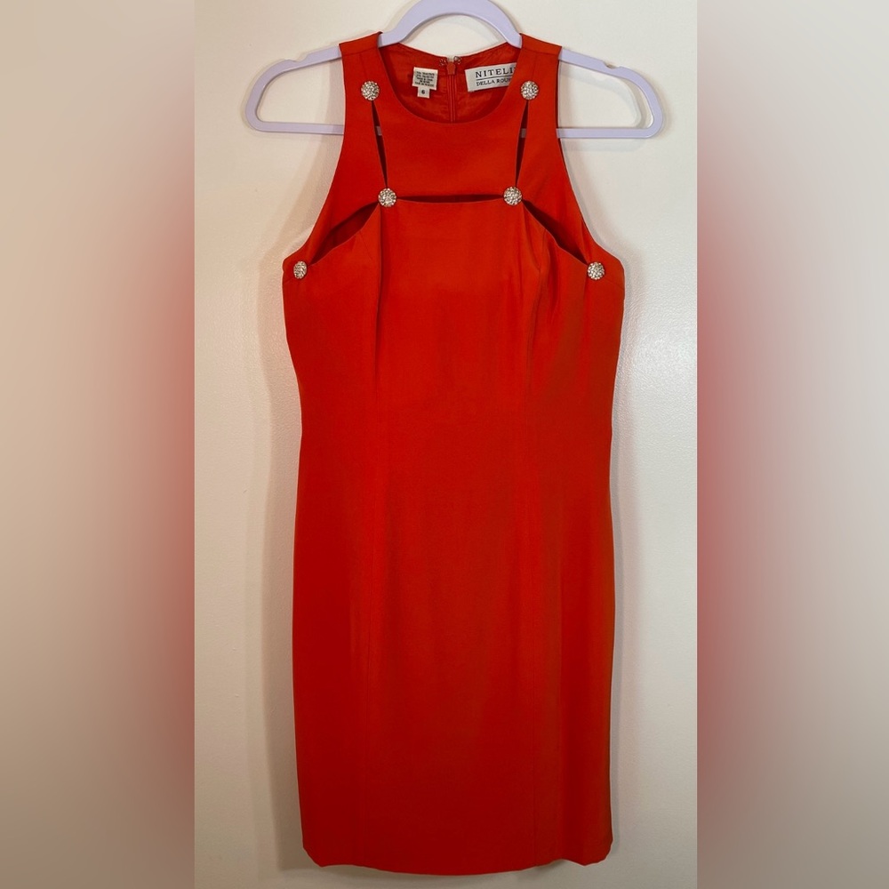 Niteline Red-Orange Cutout Rhinestone Dress  SIZE 6